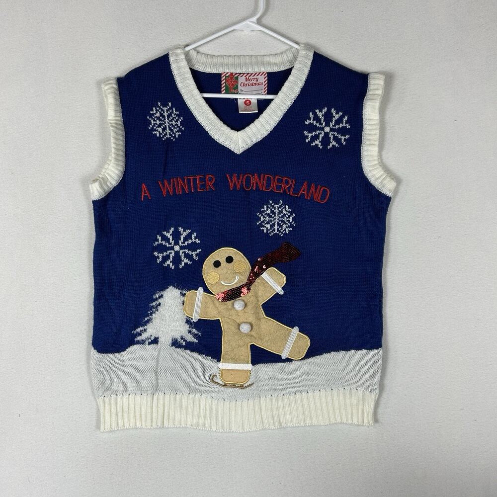 Ugly Christmas Sweater Vest Men's Small Gingerbread Man Sleeveless Holiday Top